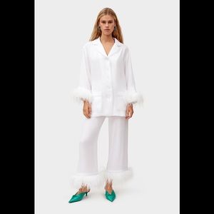Sleeper Party Pajamas PJ Set with Detachable Arm + Leg Feathers in White Size M